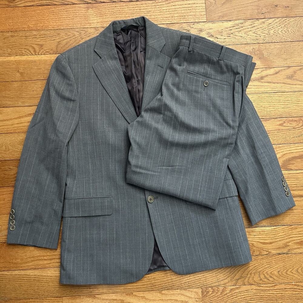 Brooks Brothers 346 Stretch Grey Pinstripe Wool Suit Jacket And Pants 40s 34x29